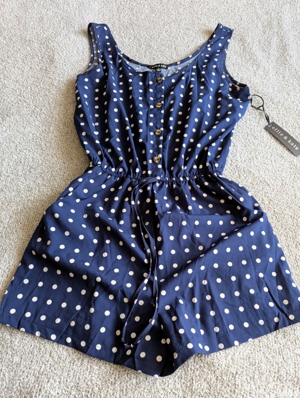 🌼B2G1🌼 Ellie & Kate Navy Polka Dot Romper with Button Front NWT